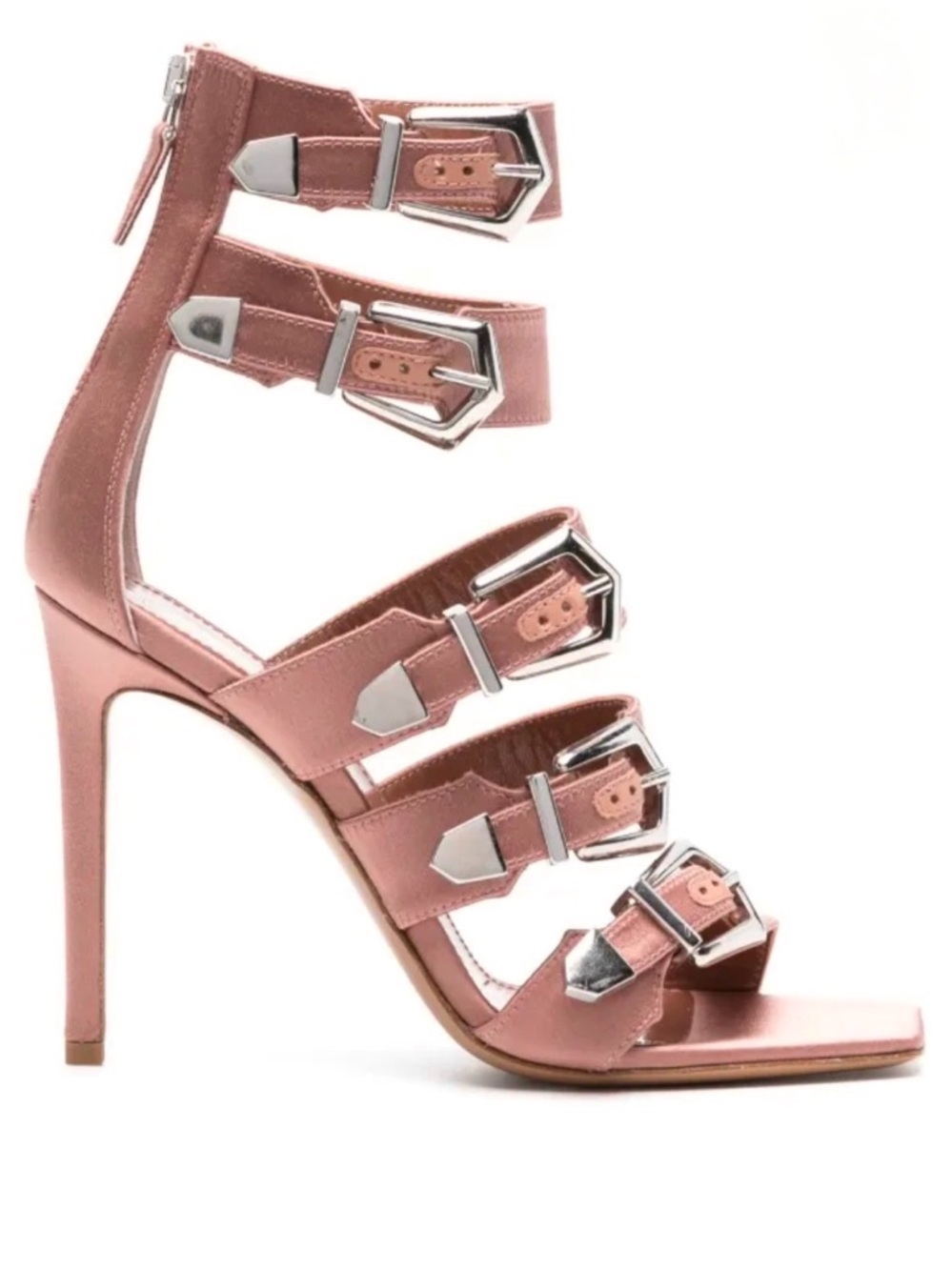 Paris Texas Ursula Satin Blush Rose Pink Buckled High Heel stiletto Sandals 10.5
